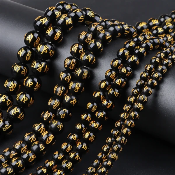 Feng Shui Obsidian Stone Beads Mantra Necklace