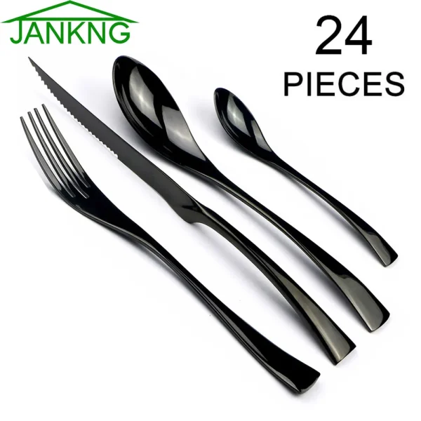 Luxury Black Steak Knife Fork Spoon Teaspoon Cutlery Set
