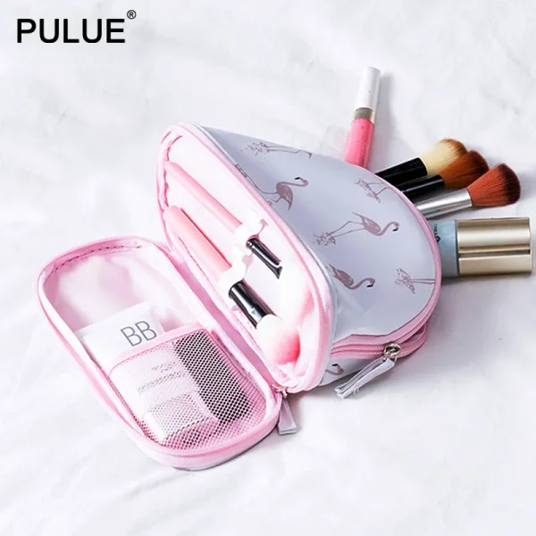 Designer Flamingo Two-tier Travel Makeup Bag