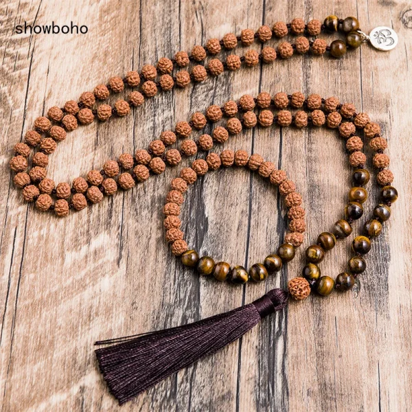 Original Rudraksha 8mm Yellow Tiger Eyes Beads 108 Japa Mala
