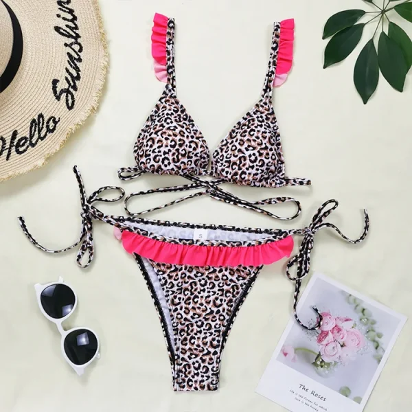 Leopard Print Bandage Two Piece Bikini