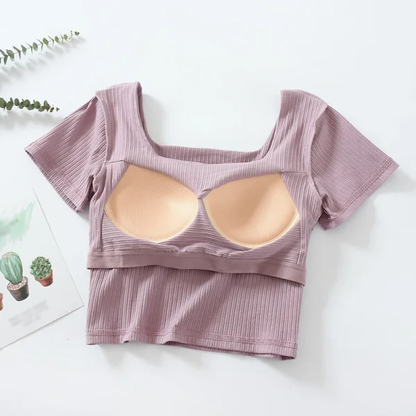 Women's Short Sleeve Tank Tops with  Bra