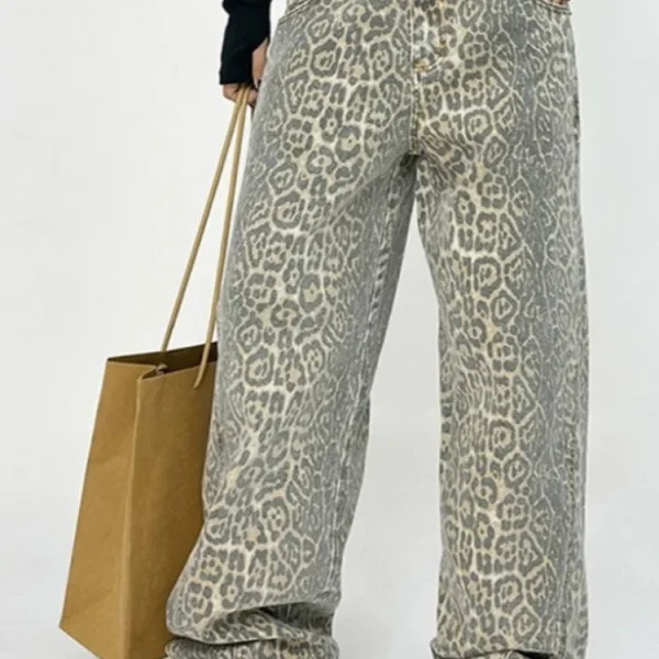Leopard Print Jeans High Waist Wide Leg