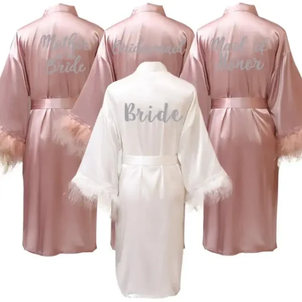 Personalized Dark Pink Satin Robes Bride & Bridesmaid