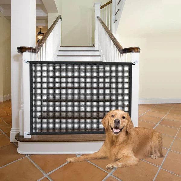 Portable Retractable Stair Gate Pet Barrier Fences with 4Pcs Hook