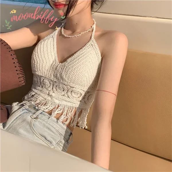 Crochet Tank Top with Built in Bra Back Lace