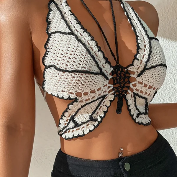 Sleeveless Backless Crochet Butterfly Beachwear