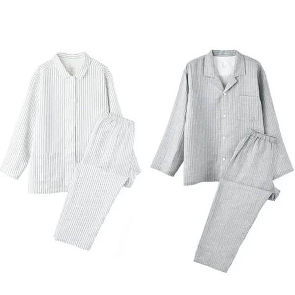 Long Sleeves 100% Cotton Couple Pajamas Striped Sleepwear