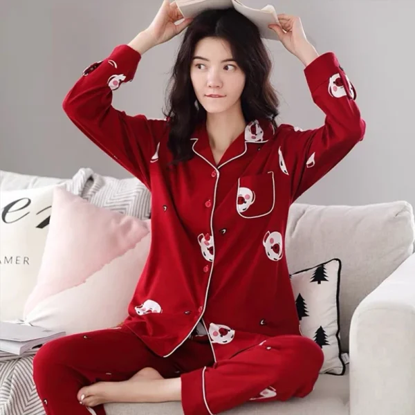 Women Winter Soild Colorful Pijamas 100% Cotton