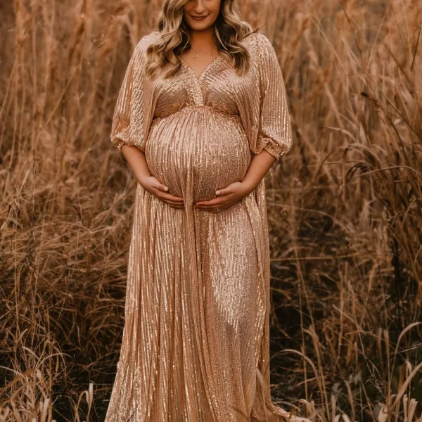 Elegant Vintage Sequin V-neck Maternity Dress