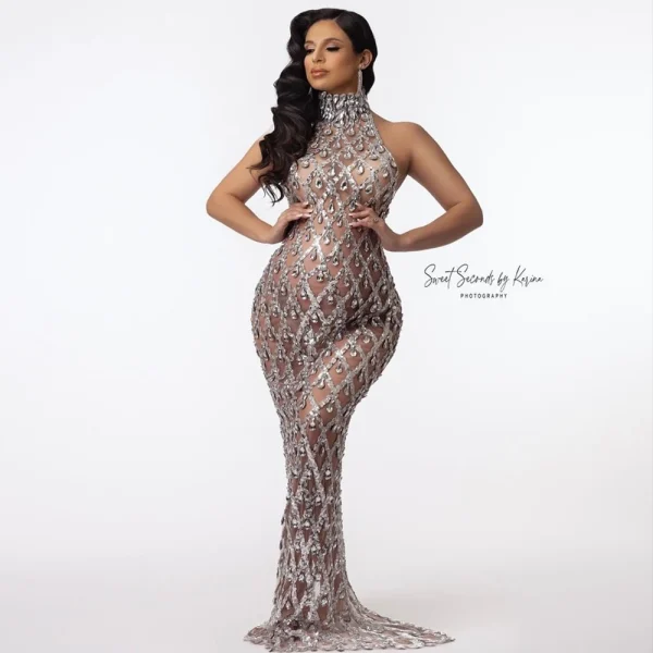 Shiny Rhinestone Maternity Dress