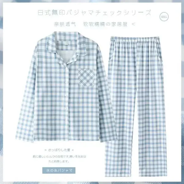 New 100% Cotton Plaid Loungewear Couple Pajamas Set