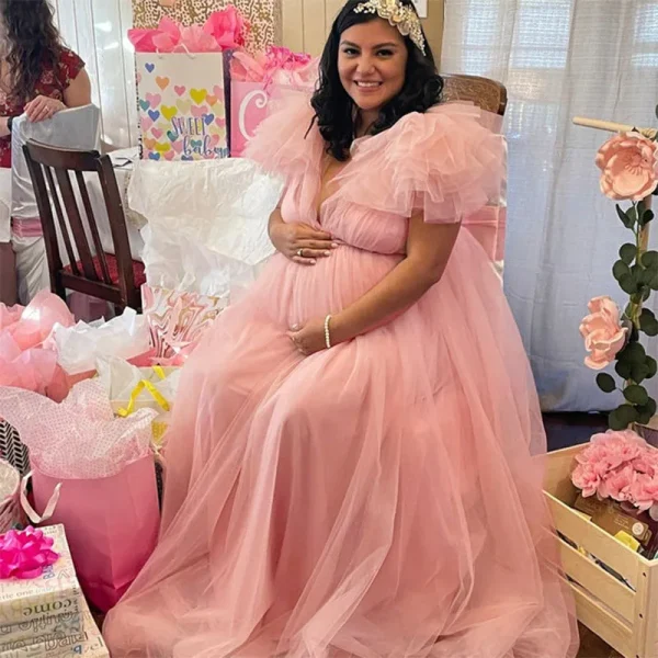 Short Sleeve Lace Tulle Pregnancy Dress