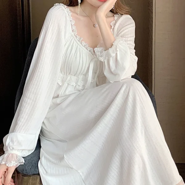 Summer Cotton Nightgowns for Women OverSize Long Sleeve Night Dress