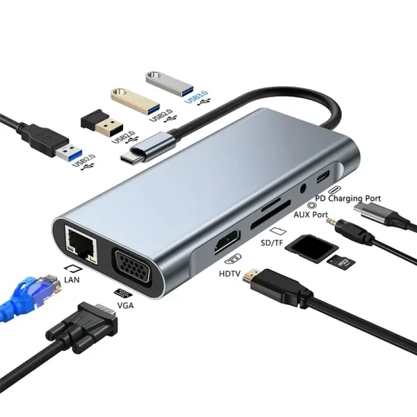 11-in-1 Type-c USB 3.0 Hub Multi-Port Laptop Docking Station