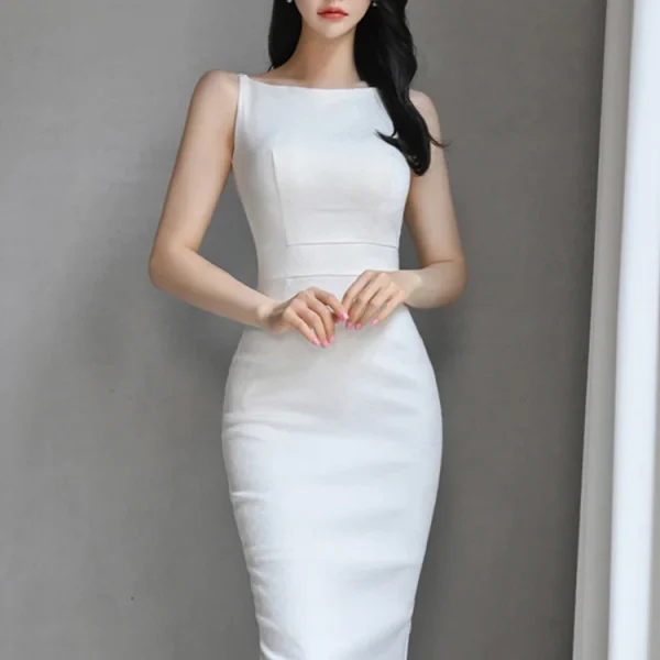 Slim White Sheath Pencil Summer Dress for Office Hen Do Party