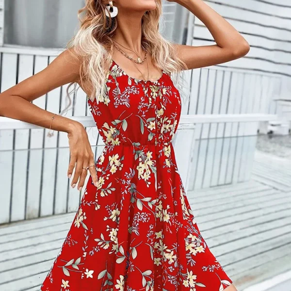 Floral Print Short Summer Backless Beach Sundress