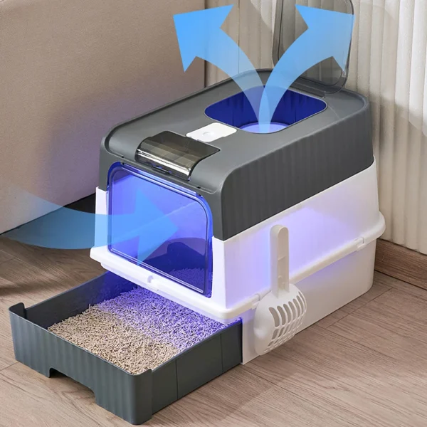 Large Enclosed Cat Litter Box with UVC Ultraviolet Function Top Entry