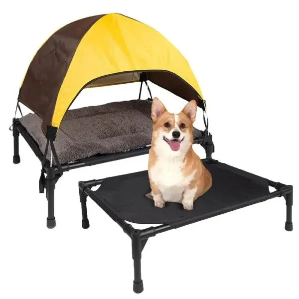 Dog Sun Lounger Outdoor Elevated Dog Bed Foldable with Removable Canopy
