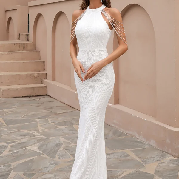 Hen Do Outfit White Sequin Wedding Sleeveless Party Dress