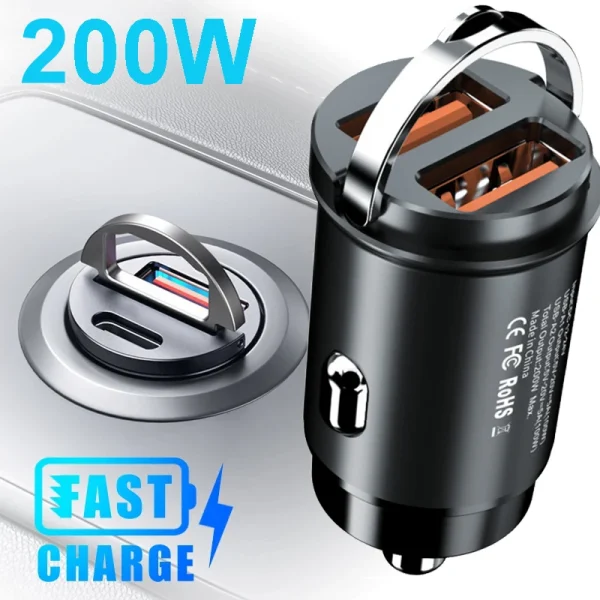 PD Mini Car USB Type C Charger 100W/200W QC3.0