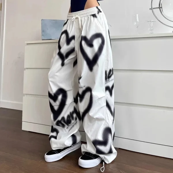 Y2K Love Graffiti Wide Leg White Pants