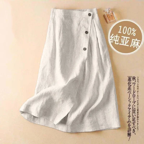 Elegant Linen Midi A-line Skirt