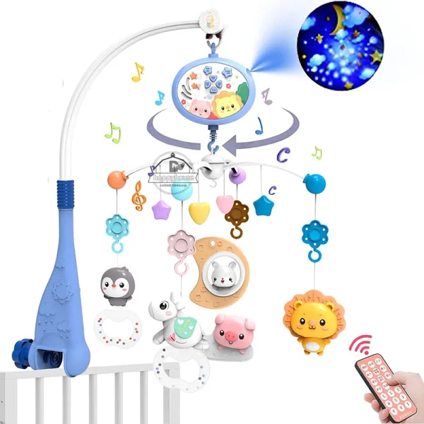 Baby Crib Mobile with Remote Control Lights Music Projector