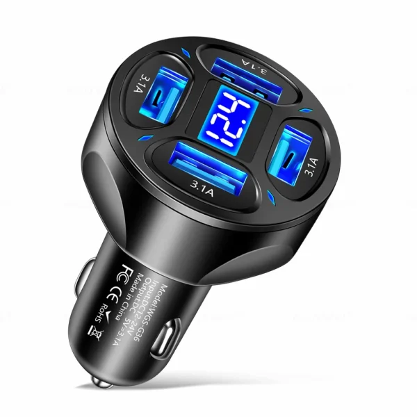 240W Car USB Charger Dual Ports Fast Charging with Digital Display