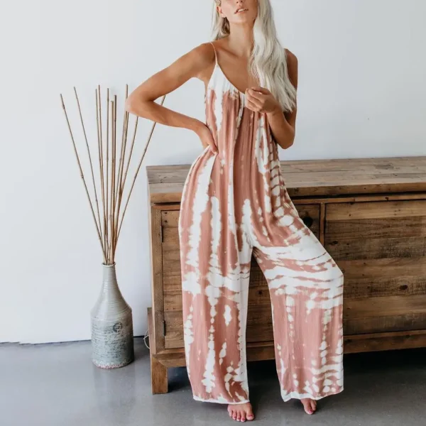Casual Patterned Jumpsuit V Neck