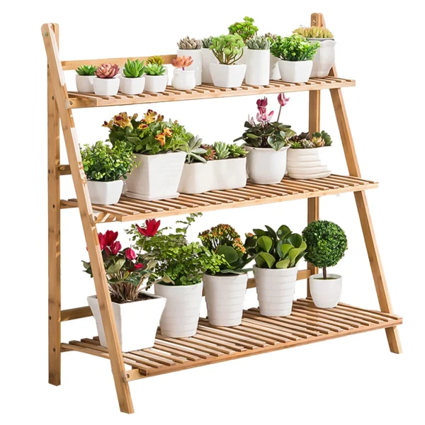 Folding 3 Tier Bamboo Plant Stand