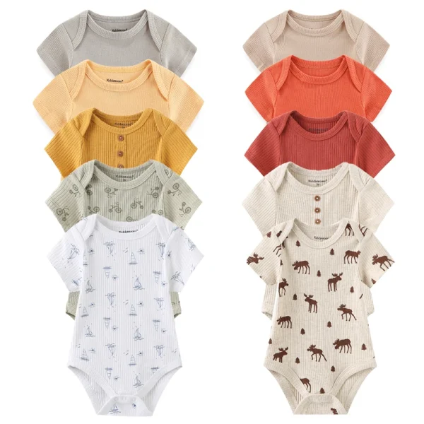 Solid Color Cotton Newborn Bodysuits Unisex 5Pieces