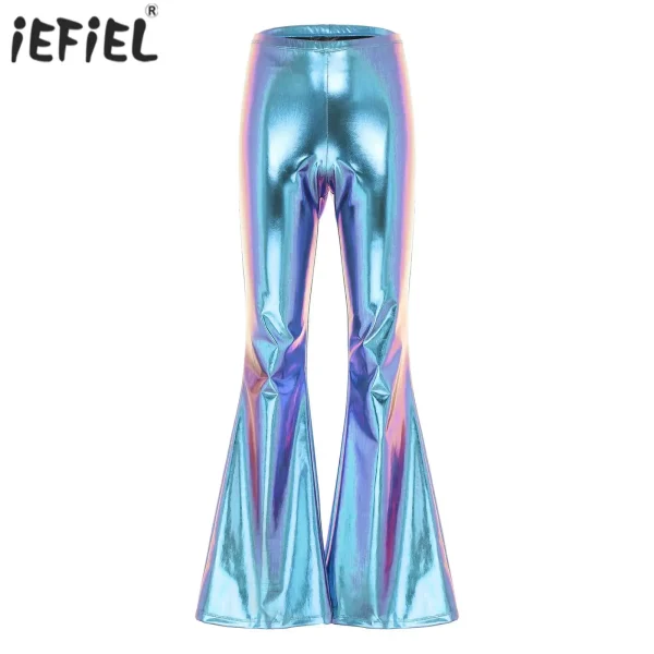 Womens Glossy Disco Party Dancing Flared Trousers Pants