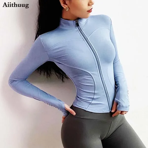 Zip Up Gym Jacket Slim Fit Lightweight with Thumb Holes for Workout