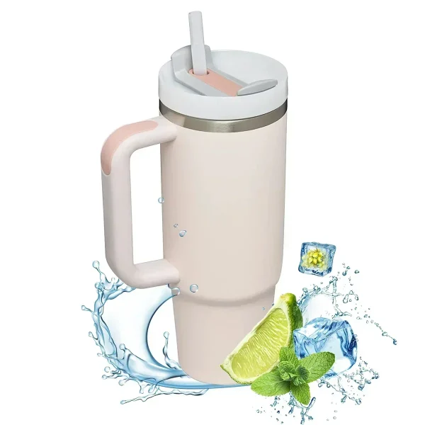 Coffee Cup Tumbler with Handle and Straw Hot Cold 1200ml