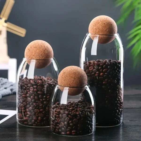 Glass with Cork Ball Lid Food Clear Tea Coffee Sugar Canister
