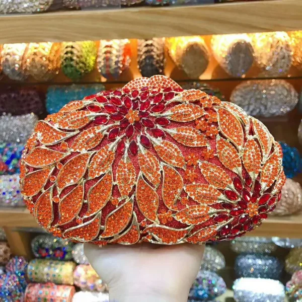 Premium Crystal Orange Color Stones Clutch Evening Bag