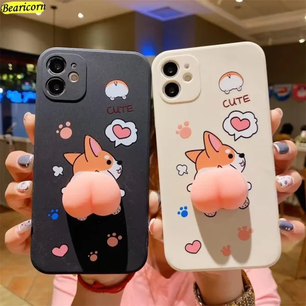 Cute Corgi 3D Buttocks Pop Fidget Phone Case For iPhone
