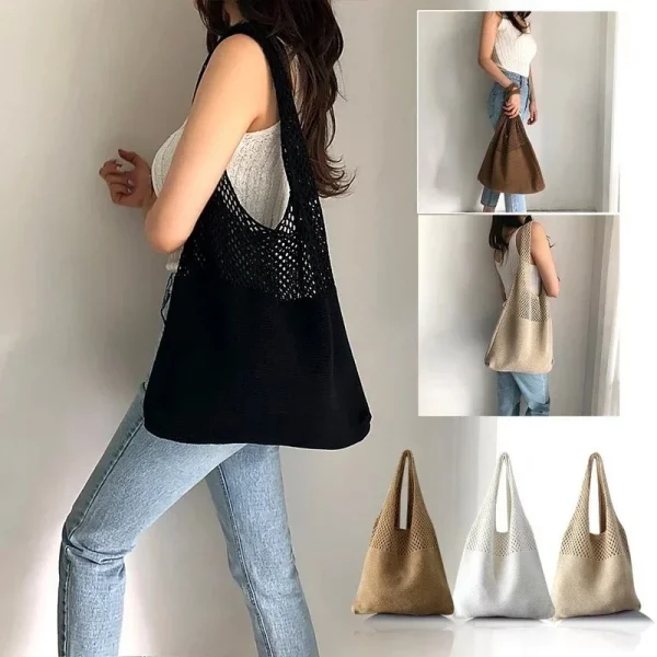 Retro Knitted Crochet Tote HandBag