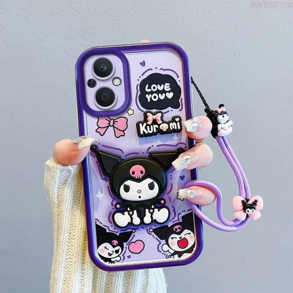 3D Cartoon Kuromi Strawberry Bear Hand Strap Case