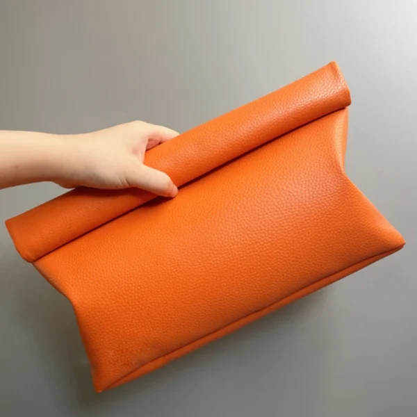 Retro Orange Simple Soft PU Leather Rolled Edge HandBag