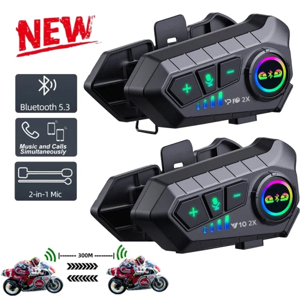 Helmet Speaker Intercom Motorcycle Waterproof Bluetooth 5.3