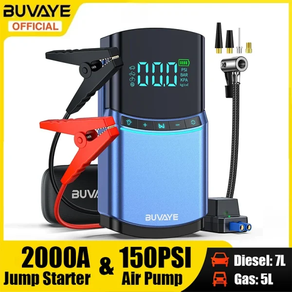 4in1 Car Jump Starter BUVAYE 150PSI Tyre Air Pump