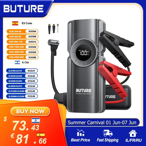 Buture 4In1 Car Jump Starter 150PSI Pump Air Compressor