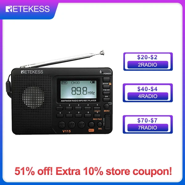 RETEKESS V115 Portable Radio FM AM SW
