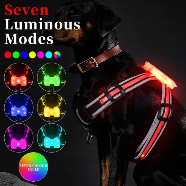 LED Light UP Dog Harness Rechargeable Adjustable Flashing Waterproof