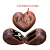 Engraved Walnut Wood Heart-Shaped Double Ring Box for Wedding/Anniversary Gifts